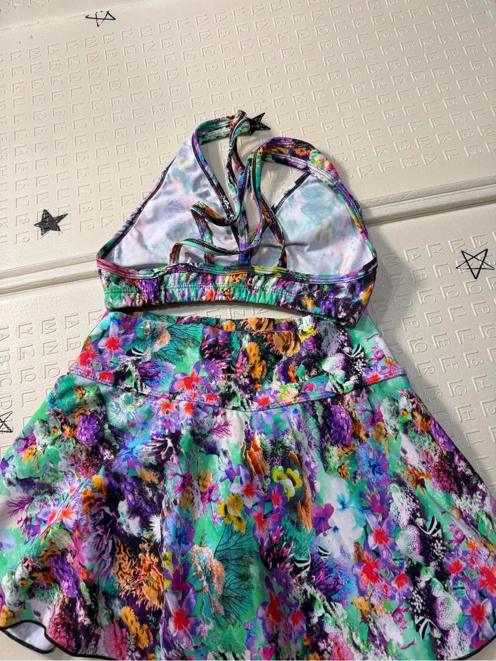 Floral Print Bralette and Skirt Set - Green Multi